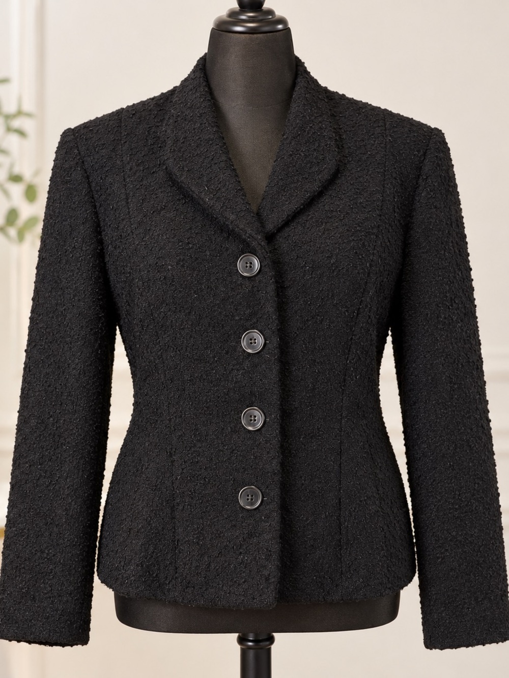 Vintage Black Bouclé Tweed Blazer Custom Made Tailored Jacket